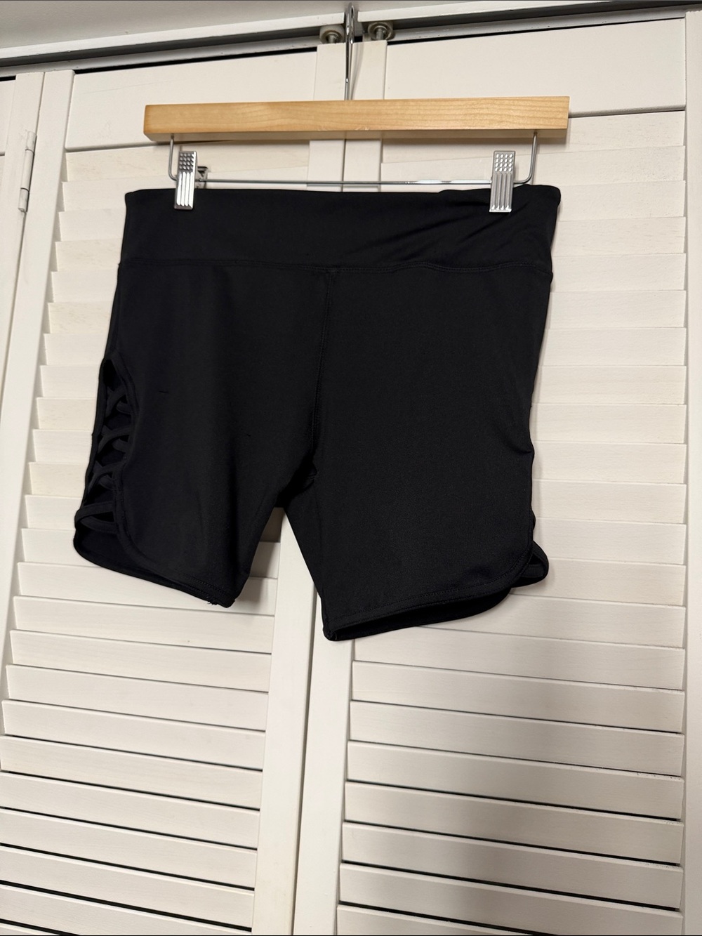 Women's Black Athletic Bike Shorts with Side Cutout Detail